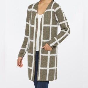 Open White and Grey/Olive Windowpane Cardigan
